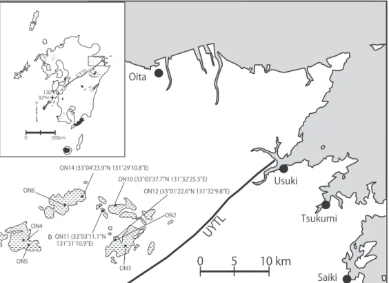 Figure 1　Index map of the Ohno volcanic rocks （modified from Teraoka et al., 1992）. Sample lo- lo-calities of the present study and previous report are also shown