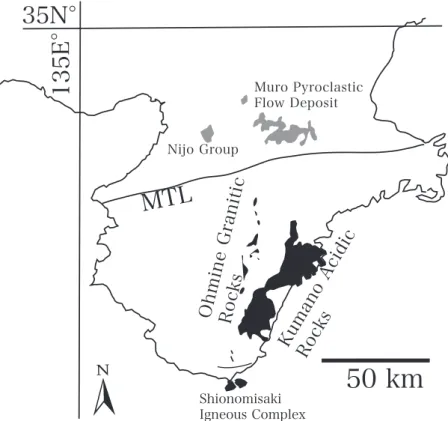 Fig. 1　Index map of the Middle Miocene igneous rocks in Kii Peninsula.