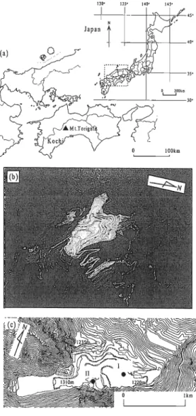 Figure 1 Location of the study area, Mt. Torigata. (a) Mt.
