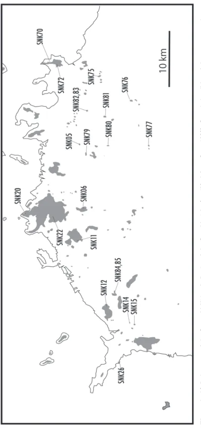 Figure 1　b） Index map of the Setouchi Volcanic Rocks of the Sanuki plain （modified from Sato, 1982）
