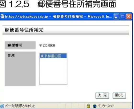 図 1.2.5  郵便番号住所補完画面 