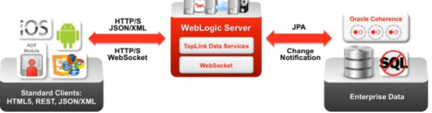 図 4：HTML5 の開発：WebSocket プロトコルと TopLink Data Service 