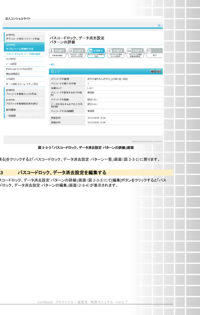 図 2-3-3 「パスコードロック、データ消去設定 パターンの詳細」画面 