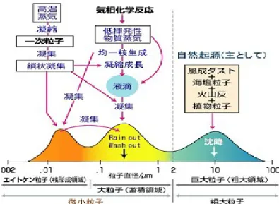 図 2  大気粒子状物質の発生と消滅  (Whitby, 1978 より改訂)