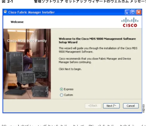 図 2-1 管理ソフトウェア セットアップ ウィザードのウェルカム メッセージ