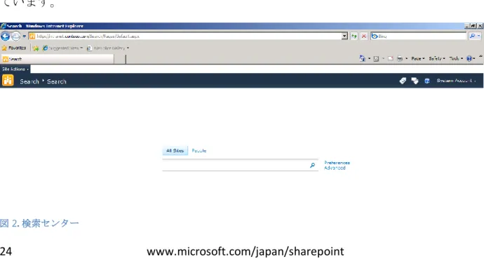 図 2 は、Enterprise Search Center のテンプレートをベースとした検索サイトを示し ています。 