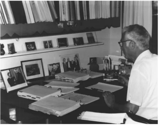 Fig. 4. Joe always worked at home. Here he is working on his potential theory book (Doob, 1984).
