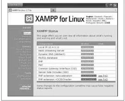 Figure 2. The XAMPP status page showing active systems.