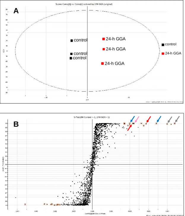 Fig.  II-5.  OPLS-DA  multivariate  analyses  of  the  data  from  ESI  positive  ion  mode  of  UPLC/Q-Tof/MS