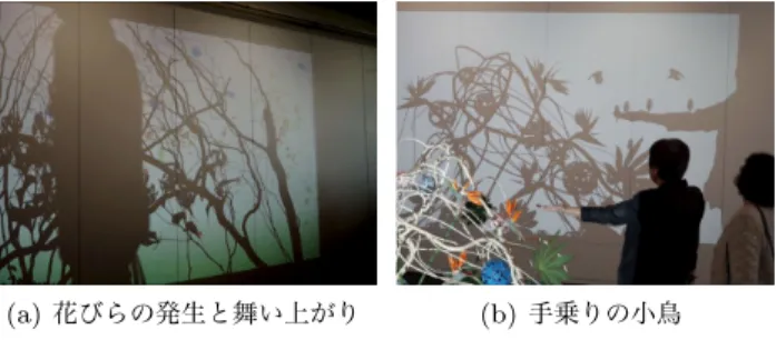 図 13 “ いけばな影絵 ” における深度画像に基づくいけばなの抽出 Fig. 13 Extracting Ikebana by using a depth image in “Shadow