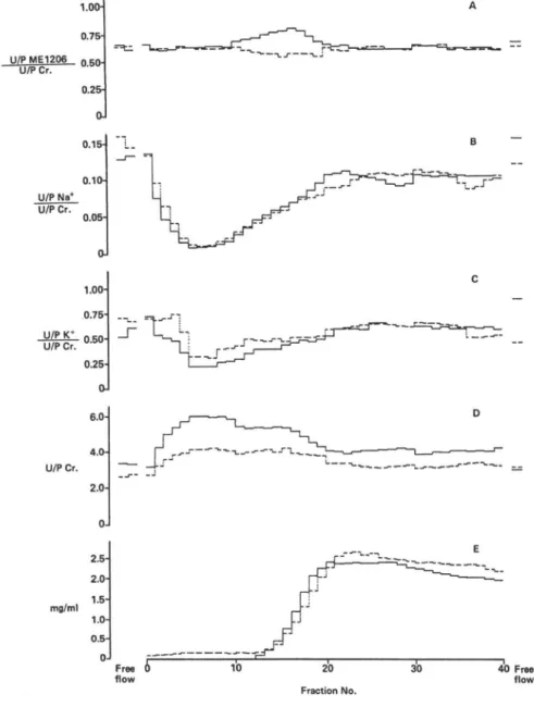Fig.  3  Stop-flow  pattern  of  ME1206  without  p-aminohippuric  acid  in  the  dog        before administration of  probenecid ;  ......
