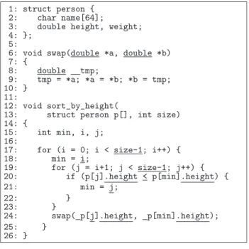 図 3 構造体の配列をソートする誤りプログラム Fig. 3 Error program of sorting an array of structure.
