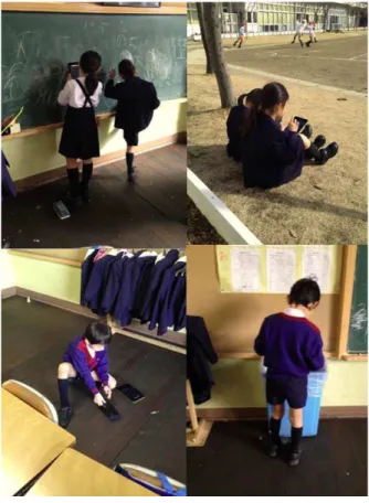 図 5 音声アプリでお話づくりの様子 Fig. 5 Make a story using sound application.
