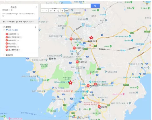 図 3.長崎市近郊の小電力広域通信（LPWA）基地局の整備状況  ＜利用者意向アンケート収集＞ ゼミ所属学生にアルバイトを依頼して長崎電気軌道の「路面電車祭り」 （平成 30 年 11 月）においてドコネの利用者以降調査を行った。その結果は図４にまとめてあるが、 「利用したことがある」 18 ％、 「知っている」 25 ％、 「知らない」 56 ％、無回答 1 ％と なっている。 「利用したことがある」と「知っている」の合計はこのイベントでの調査 において過去 6 年間で 45 ％前後を推移している。今回の