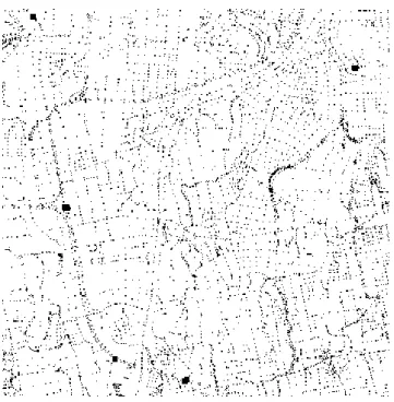 図  7  plot3d の結果の拡大図  4.2  R を用いた way のプロット    福岡市街地の道路の情報のみを取り出したものに osmar パッケージ内のグラフィック処理を行う関数 as_sp()を使 用 し た 。 関 数 as_sp() は グ ラ フ ィ ッ ク 処 理 の 方 法 を points,lines,polygons の 3 種類から指定して行うことが可能 である。今回は道路の情報なので lines を指定して関数を実 行した。以下にその結果を示す。  図  8  道路の情報の
