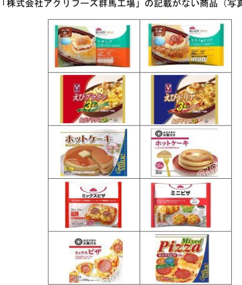 表  「株式会社アクリフーズ群馬工場」の記載がない商品（写真のみ、再掲） 