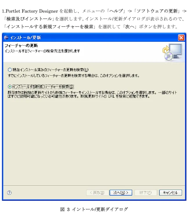 図 3 イントール/更新ダイアログ 