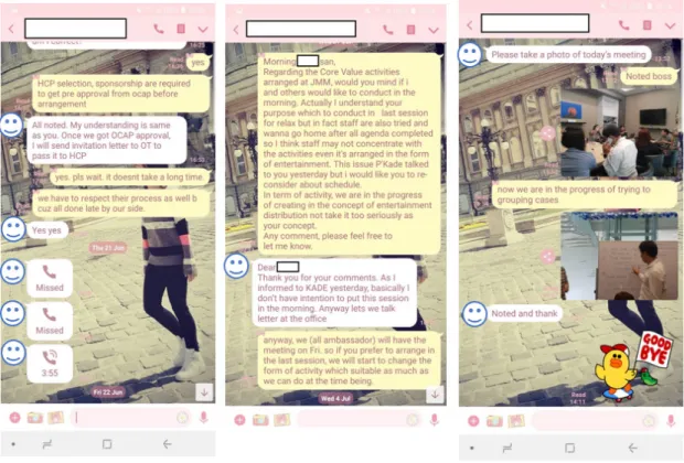 Figure 18. An example of LINE communication between a manager and her supervisor.   