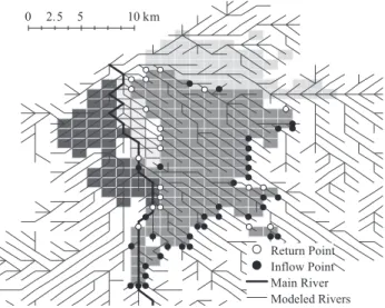 Fig. 16 Locations of inflow and return flow points in the Itakura Irri- Irri-gation area.