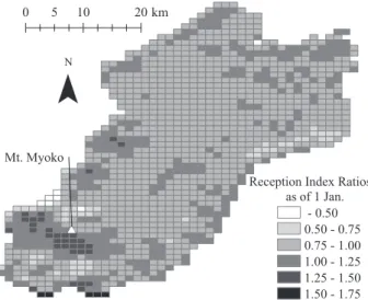 Fig. 35 Spatial distribution of reception index ratios on 1 January.