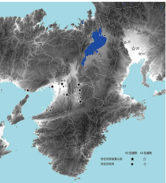 図 7  弥生時代前期の方形周溝墓遺跡分布 