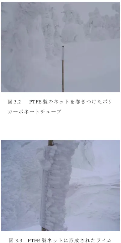 図 3.3  PTFE 製 ネ ッ ト に 形 成 さ れ た ラ イ ム図3.2   PTFE 製 の ネ ッ ト を 巻 き つ け た ポ リカ ー ボ ネ ー ト チ ュ ー ブ