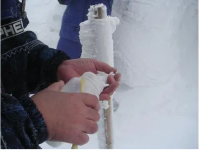 表 3.1  ラ イ ム 及 び 新 雪 の 採 取 日 と ラ イ ム 形 成 の 概 要図3.4  ラ イ ム の 採 取 す る 様 子