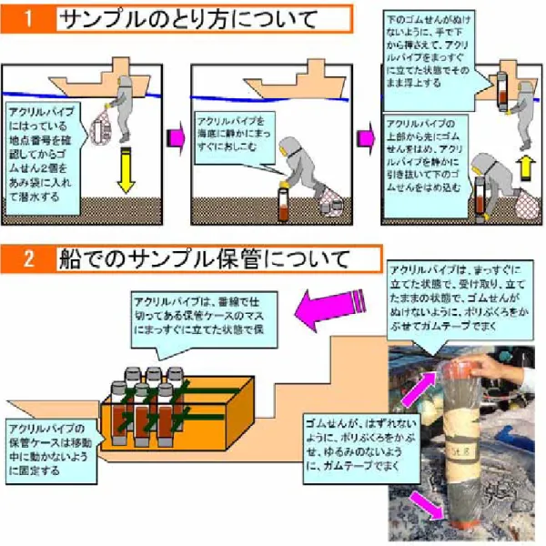 図 3.10 アクリルパイプによる浮泥サンプルの採取方法 19) 珪藻類 (51.8%) 84回 0% 20%40%60%80%100%発 生 頻 度 Skeletonema costatum (32.7%)Chaetoceros spp