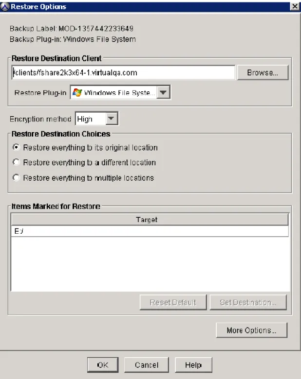 図  4   Avamar クライアントで［Restore everything to its original location］を選択したときに使用できる リストア  オプション VDP Advanced のリカバリ手順 VDP Advanced では、実際のリストアを実行してバックアップ データの整合性を検証する ABV（自動バックアップ検証）ジョブを管理者が作成できます。 管理者は ABV を使用するこ とで、 VDP Advanced で保護された VM とアプリケーションのリカバリをより確実に実