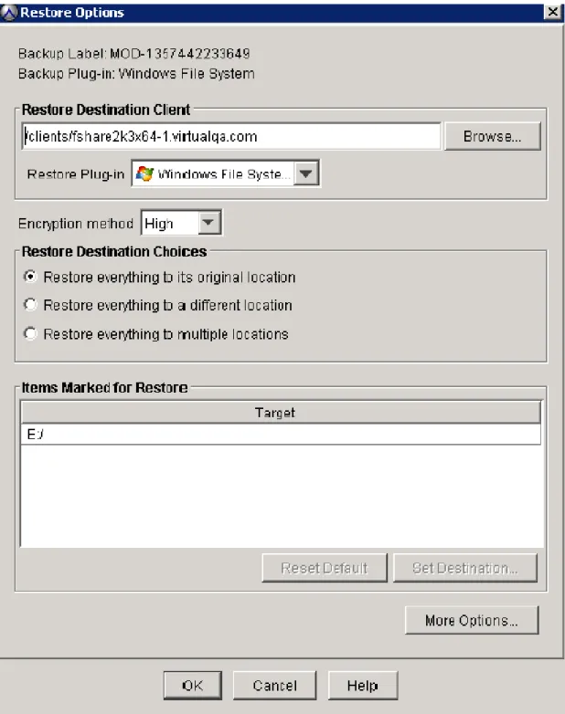 図  3   Avamar クライアントで［Restore everything to its original location］を選択したときに使用できる リストア  オプション
