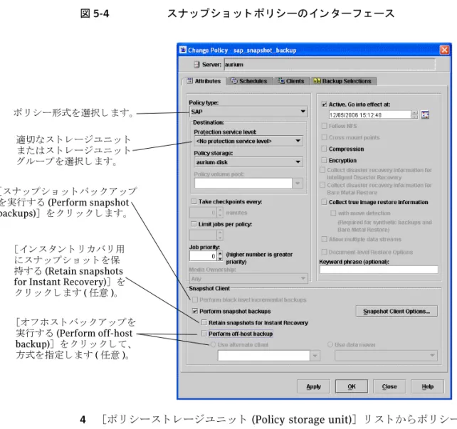 図 5-4 スナ ッ プシ ョ ッ ト ポ リ シーのイ ン タ ーフェ ース