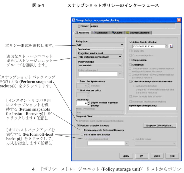 図 5-4 スナ ッ プシ ョ ッ ト ポ リ シーのイ ン タ ーフ ェ ース