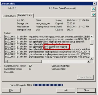 図 2-3 バックアップ時のアクセラレータの使用を確認する 最適化合成バックアップをクラウドストレージで有効にす る 最適化合成バックアップには 3 つのバックアップスケジュールが必要です。 完全バック アップ 、 増分バックアップ 、 合成バックアップを有効にした完全バックアップ がなけれ ばなりません。増分バックアップでは差分増分か累積増分を使用できます。その後で完 全バックアップを実行し、次は増分バックアップを少なくとも 1 回実行して、最後に合成 を有効にした完全バックアップを実行する必要があります