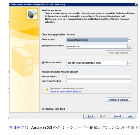 図 3-3 Amazon の［クラウドストレージサーバーの構成ウィザード (Cloud Storage Server Configuration Wizard)］パネル
