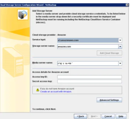 図 2-2 Amazon の［クラウドストレージサーバーの構成ウィザード (Cloud Storage Server Configuration Wizard)］パネル