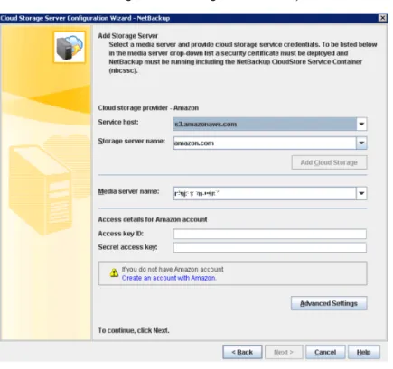 図 2-2 Amazon の［クラウドストレージサーバーの構成ウィザード (Cloud Storage Server Configuration Wizard)］パネル