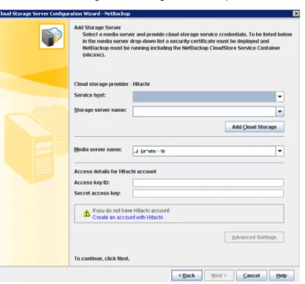 図 2-7 Hitachi の［クラウドストレージサーバーの構成ウィザード (Cloud Storage Server Configuration Wizard)］パネル
