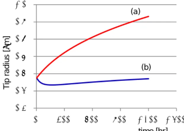 Fig.  10.  Variation of the tip  radius  of  the modeled shape  shown in Fig. 9(a) and (b)