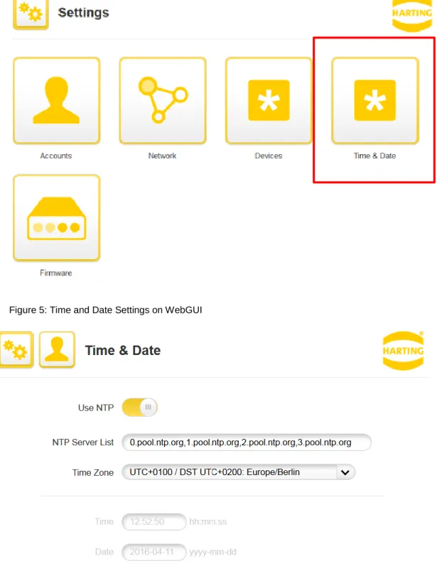 Figure 5: Time and Date Settings on WebGUI 