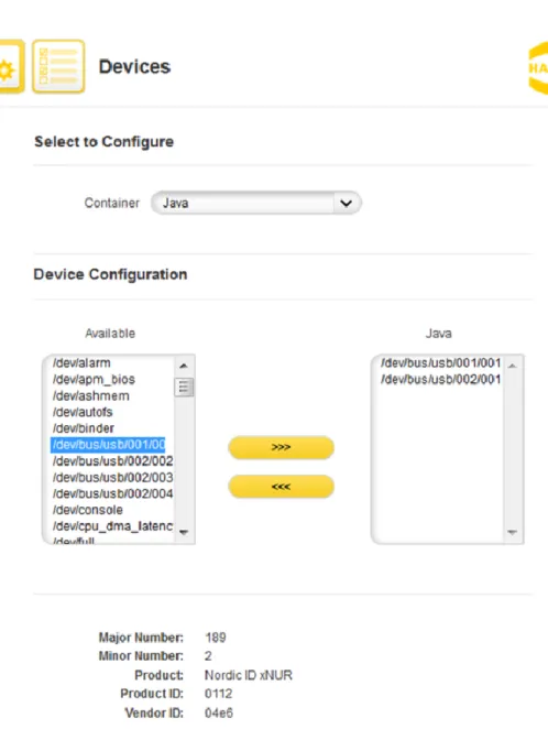 Figure 7: Devices Can Be Added and Removed to Selected Container 
