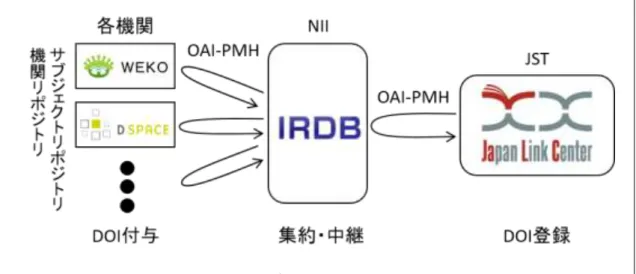 図  1  IRDB を介した DOI 付与の全体構成 