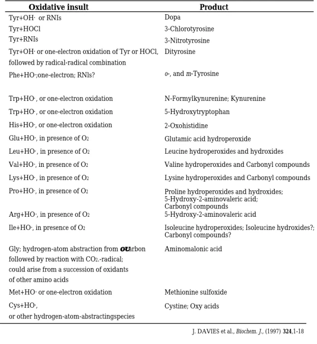 Table 5 New moieties genarated by biological protein oxidation and their genesis