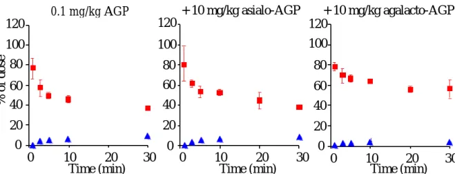 Fig. 8  Competition of disappearance of  111 In-labeled AGP by coadministration  of asialo-AGP or agalacto-AGP