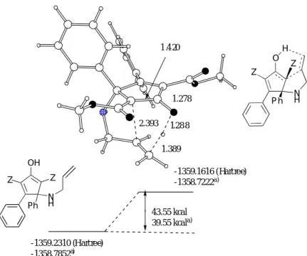 Fig. 16 .  The B3LYP/6-31G* transition structure for the ene reaction. Atomic distances are represented in Å.