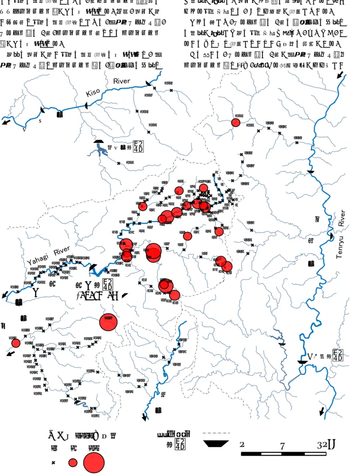 Fig. 4. Distribution of Caroperla in the Yahagi River system and surrounding rivers.