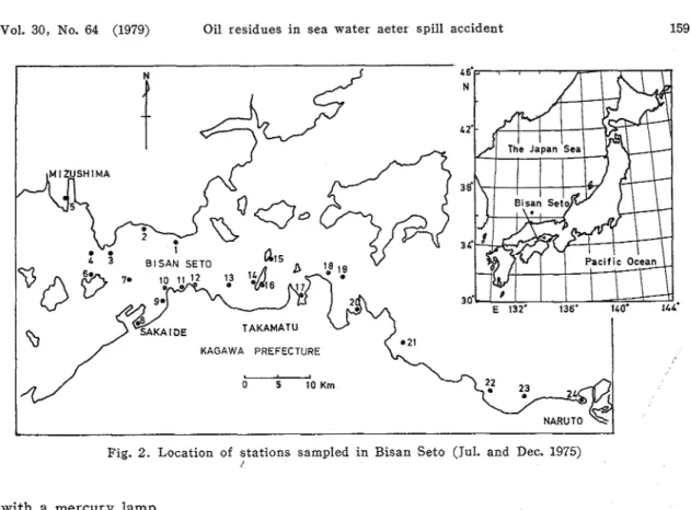 Fig.  2.  Location  of  stations  sampled  i n   Bisan  Seto  (Jul.  and  Dec.  1975) 