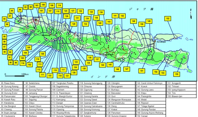 図 １-６  ジャワ島の大構造と主要地熱地点 