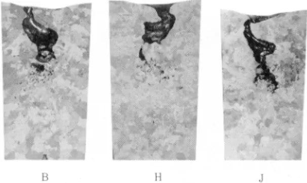 Fig. 4 Shape of shrinkage cavities in JIS ADC12 alloy castings made from secondary alloy ingots after vacuum-degassed treatment.