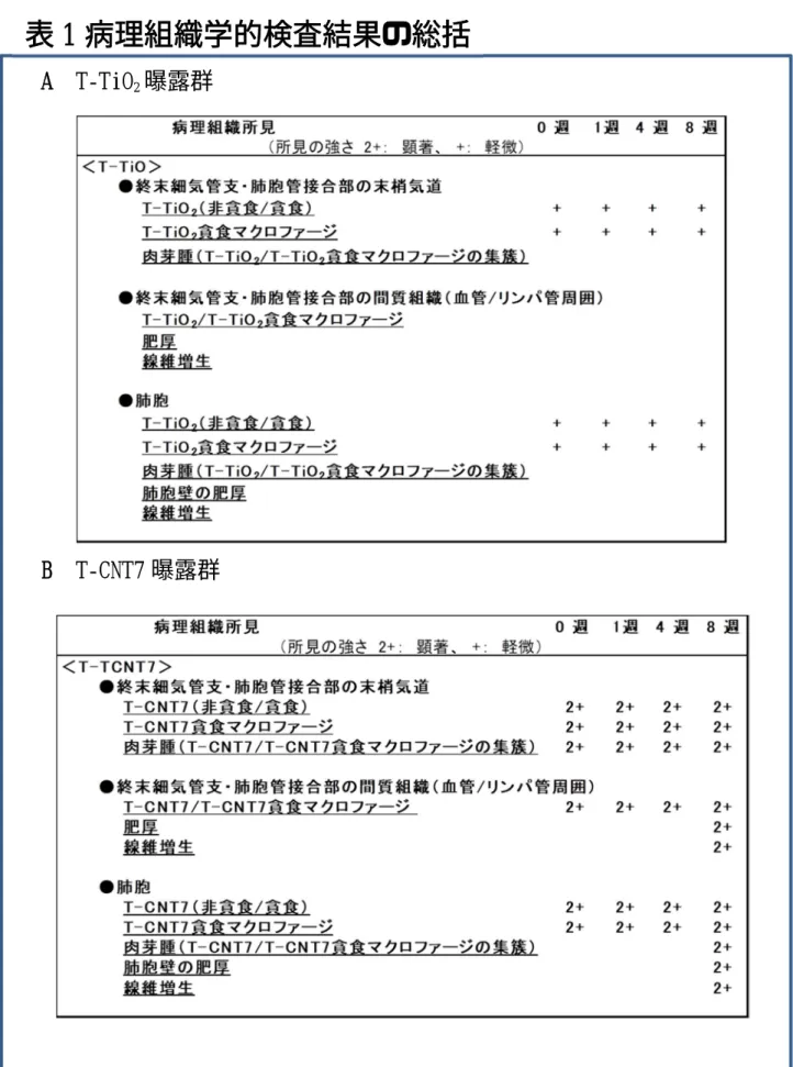 表 1 病理組織学的検査結果の総括  