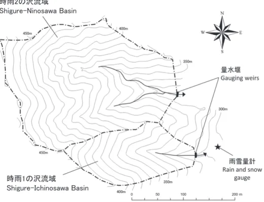 Fig. 2.  定山渓試験地の地形 Topography of JEW